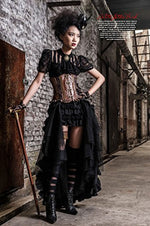 Steampunk Punk Cincher Lace up Long Ruffle Mini Skirt