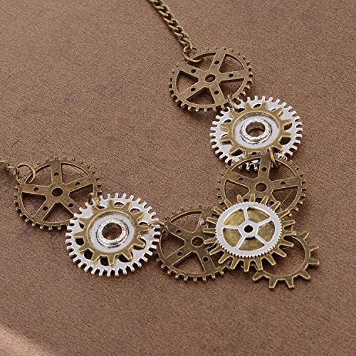 Fuqimanman2020 Antique Steampunk Gear Collar Necklace and Bracelet Wristband for Women Girls，Bronze Vintage Gothic Watch Clock Wheel Jewelry Gifts