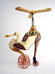 Steampunk Inspired Surrealistic Sea Horse Shoe Sculpture