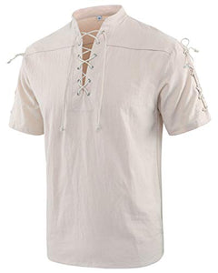 Men's  Lace-Up Short Sleeve Renaissance Gothic V-Neck T-Shirt