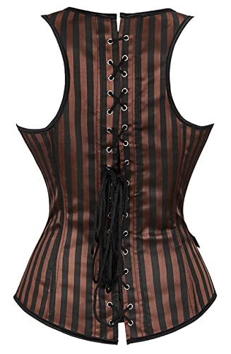 Black Faux Leather With Brown Jute Steampunk Underbust Corset