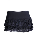 Steampunk Punk Cincher Lace up Long Ruffle Mini Skirt