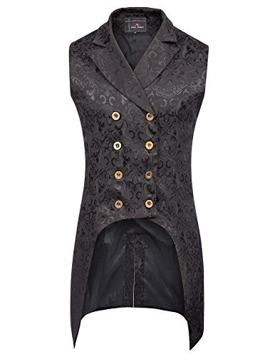 Steampunk Vest Waistcoat Black Velvet Jacquard Tailcoat