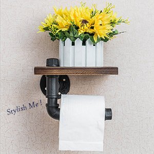 Industrial Toilet Paper Holder with Wooden Shelf