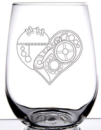 Steampunk Heart on stemless wineglass - Steampunk Lot - Steampunk Fashion, Cosplay, Jewelry and Decor