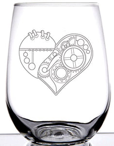 Steampunk Heart on stemless wineglass