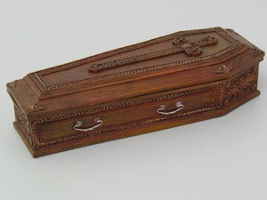 Cross Embellished Coffin Jewelry/Trinket Box Figurine