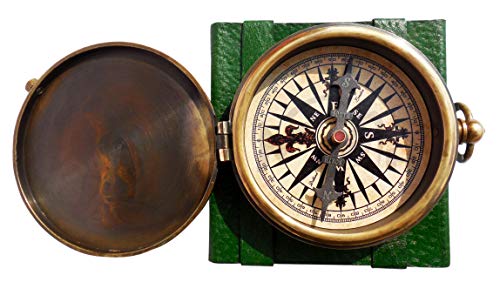 Robert Frost Poem - Engraved Antiquated Finish Brass Compass with Case