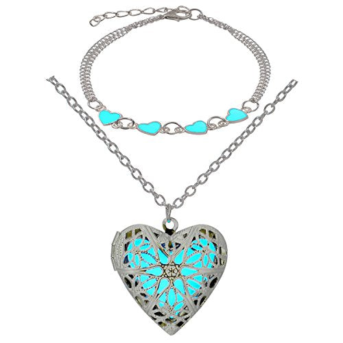 Steampunk Magical Fairy Glow in The Dark Heart Shape Necklace