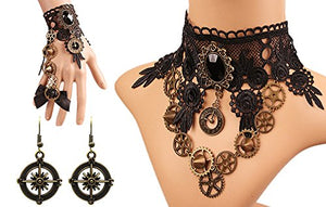 Black Lace Gothic Necklace & Earrings Set