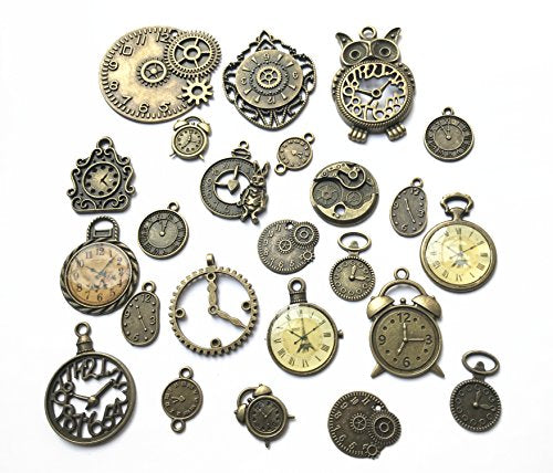 24pcs Mixed Antique Bronze Steampunk Gears Clock