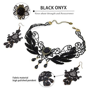 Black Lace Necklace & Earrings Set