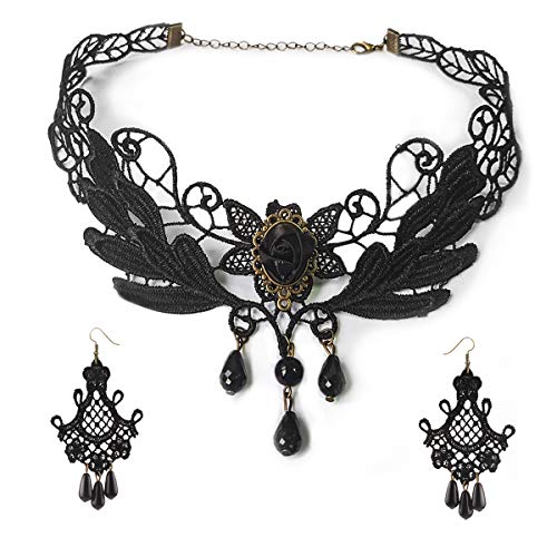 Black Lace Necklace & Earrings Set