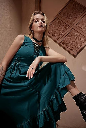 Renaissance Faire Steampunk Asymmetrical Hi-Lo Hem Midi Dress