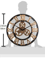 Vintage Wooden 23-Inch Noiseless Gear Wall Clock