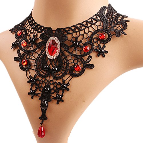 Black Lace Gothic Red Pendant & Earrings Set