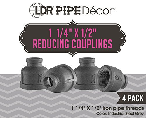 Industrial Steel Grey 1-1/4 x ½ -Inch Reducing Coupling Pipe Fittings (4-Pack)