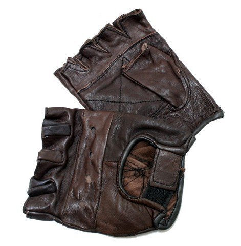 Fingerless Distressed Brown Soft Genuine Leather Motorcycle Gloves