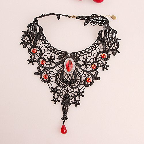 Black Lace Gothic Red Pendant Choker