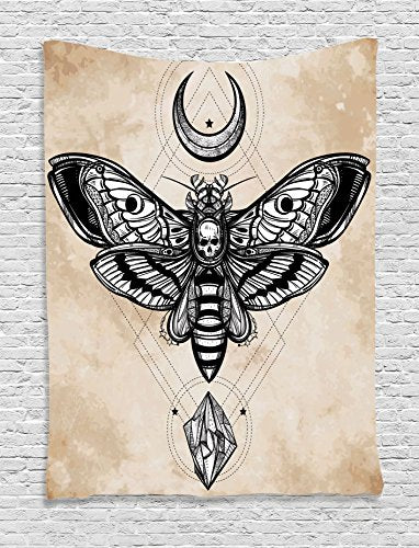 Dead Head Hawk Moth with Luna and Stone Spiritual Magic Skull Illustration