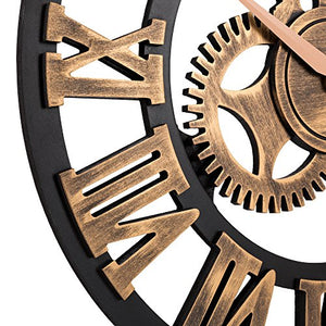 Vintage Wooden 23-Inch Noiseless Gear Wall Clock