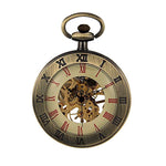 Steampunk Open face Skeleton Mechanical Pocket Watch with Chain