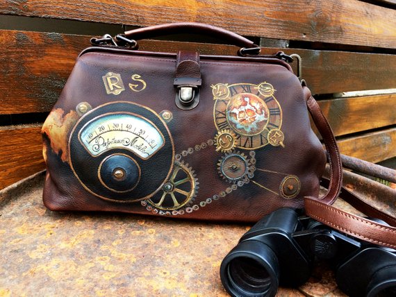 Custom leather hand painted doctor bag