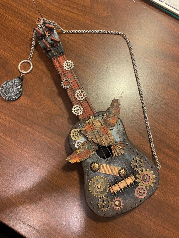 Steampunk Guitar Gears Owl Pocket Watch
