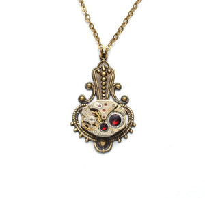 Steampunk January Birthstone Garnet Necklace
