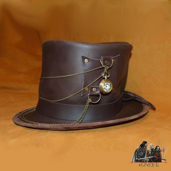 Steampunk leather top hat time traveler